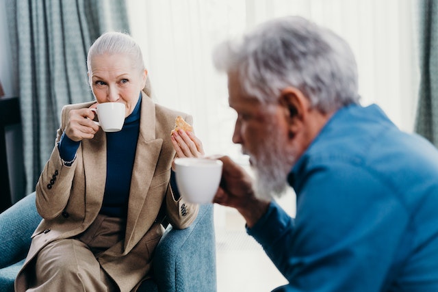Retired Couple Drinking Coffee