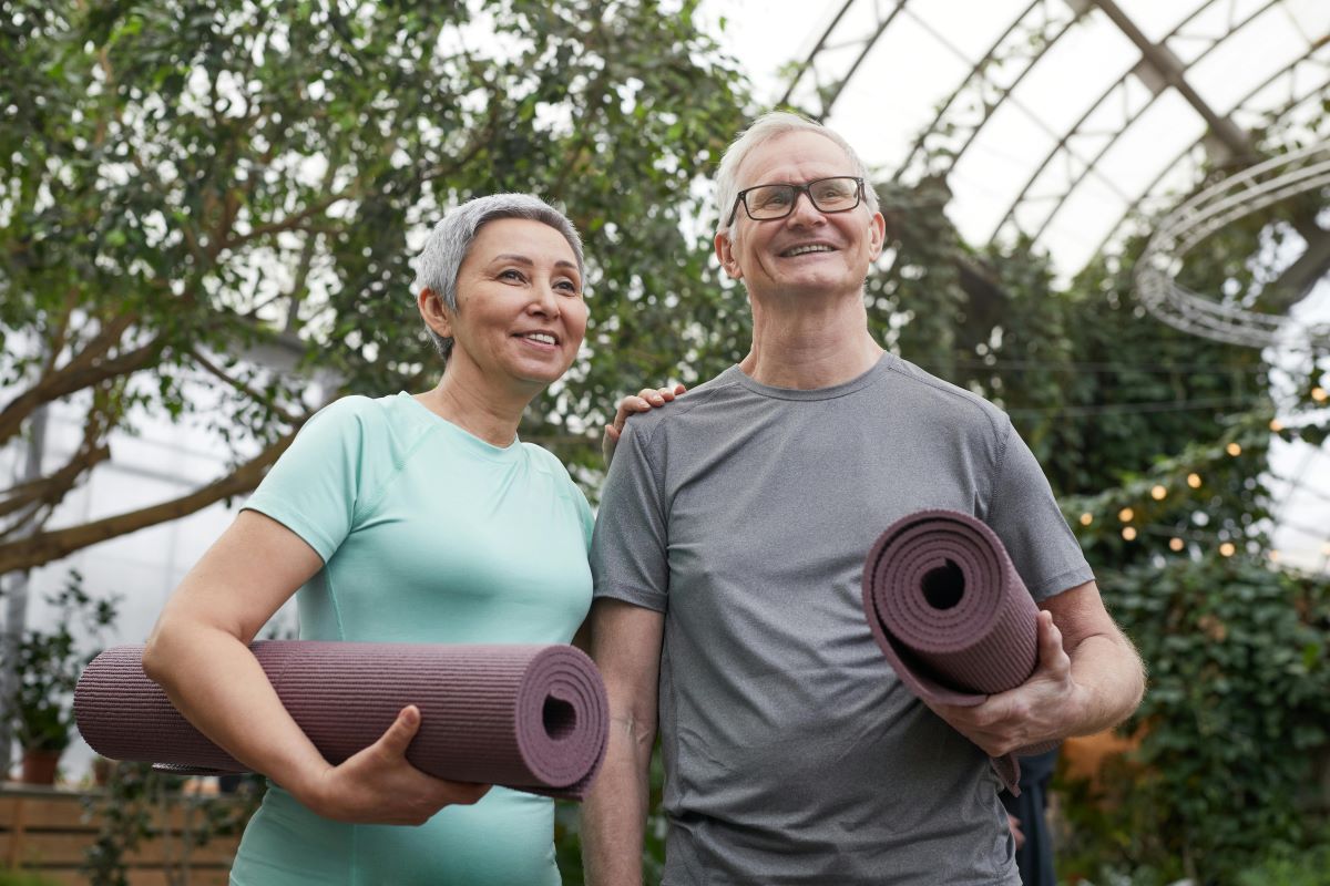 Elderly couple yoga