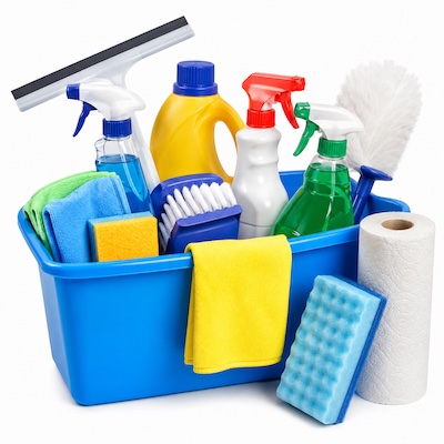 bucket of cleaning supplies